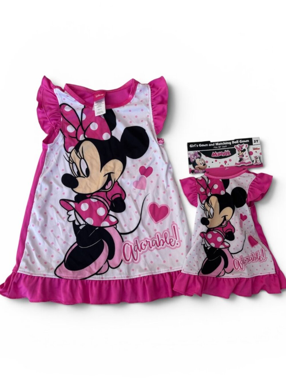 Disney Toddler Girls Pink "Adorable" Nightgown & Doll Dress Set